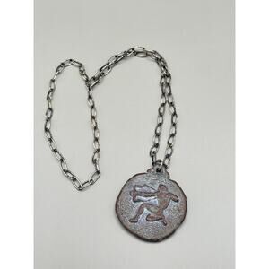 Vintage Sagittarius Zeus Greek Two Sided Pendant Necklace